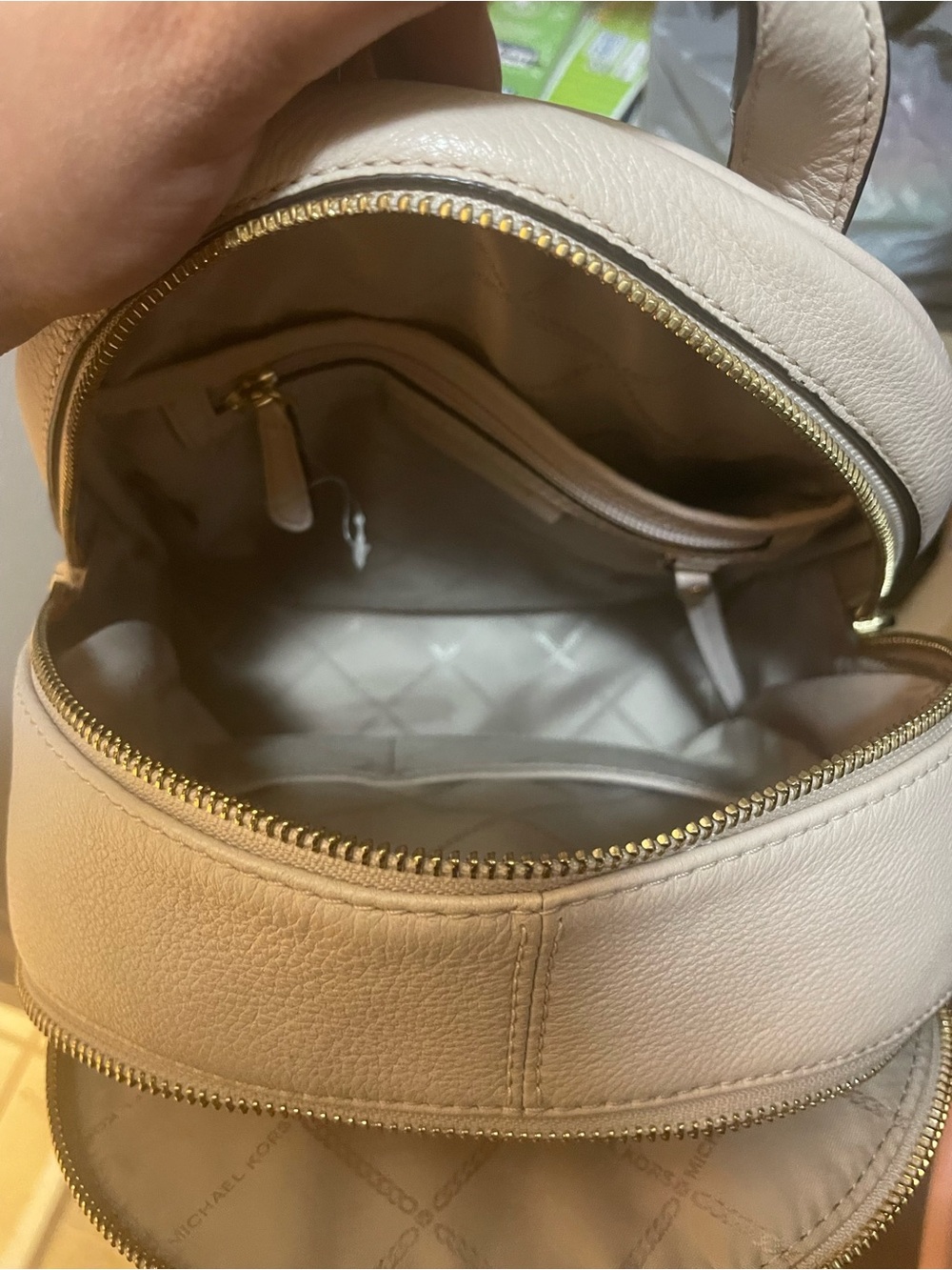 Michael Kors Beige Pebble Leather Backpack with Gold Hardware